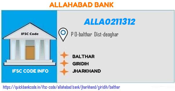 Allahabad Bank Balthar ALLA0211312 IFSC Code