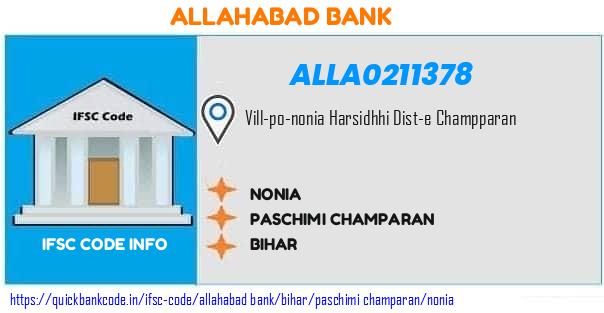 Allahabad Bank Nonia  ALLA0211378 IFSC Code