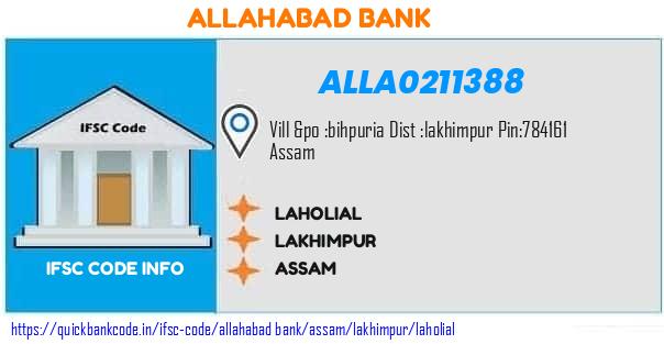 Allahabad Bank Laholial ALLA0211388 IFSC Code
