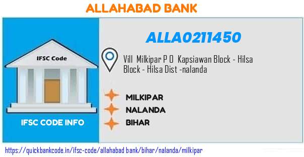 Allahabad Bank Milkipar ALLA0211450 IFSC Code