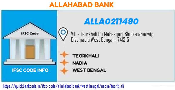 Allahabad Bank Teorkhali ALLA0211490 IFSC Code