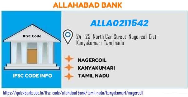 Allahabad Bank Nagercoil ALLA0211542 IFSC Code