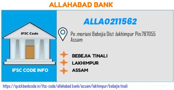 Allahabad Bank Bebejia Tinali ALLA0211562 IFSC Code