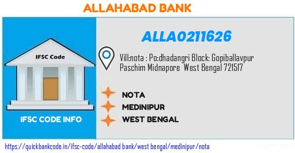Allahabad Bank Nota ALLA0211626 IFSC Code