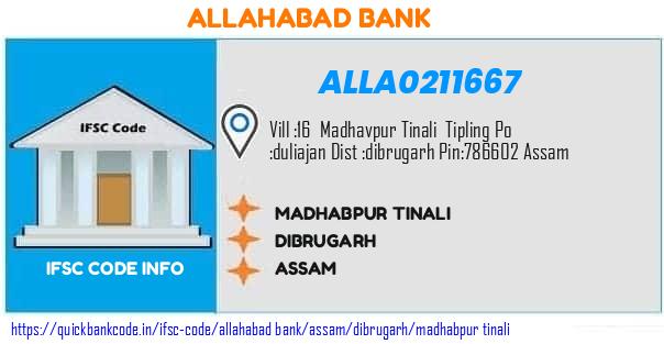 Allahabad Bank Madhabpur Tinali ALLA0211667 IFSC Code