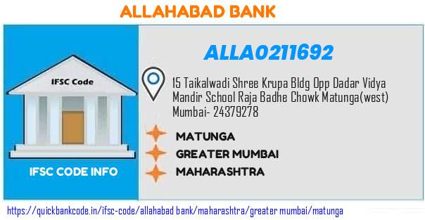 Allahabad Bank Matunga ALLA0211692 IFSC Code