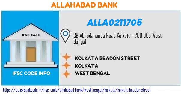 Allahabad Bank Kolkata Beadon Street ALLA0211705 IFSC Code