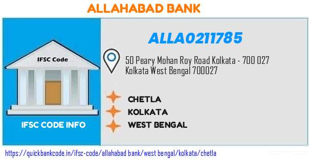 Allahabad Bank Chetla ALLA0211785 IFSC Code