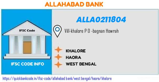 Allahabad Bank Khalore ALLA0211804 IFSC Code