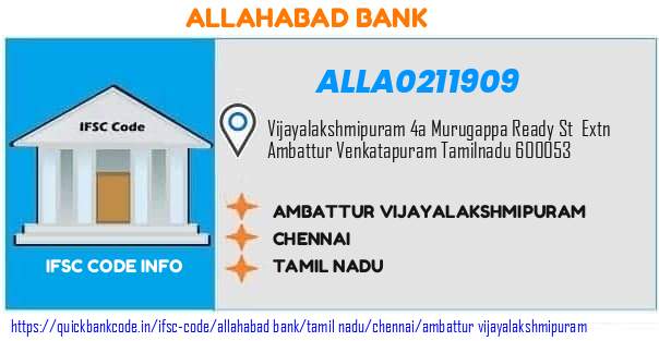 Allahabad Bank Ambattur Vijayalakshmipuram ALLA0211909 IFSC Code