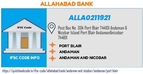 Allahabad Bank Port Blair ALLA0211921 IFSC Code