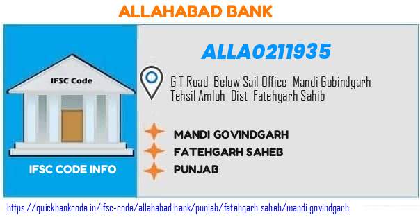 Allahabad Bank Mandi Govindgarh ALLA0211935 IFSC Code