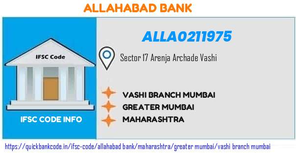 Allahabad Bank Vashi Branch Mumbai ALLA0211975 IFSC Code