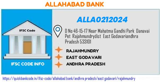 Allahabad Bank Rajahmundry ALLA0212024 IFSC Code