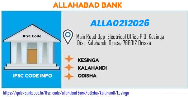 Allahabad Bank Kesinga ALLA0212026 IFSC Code