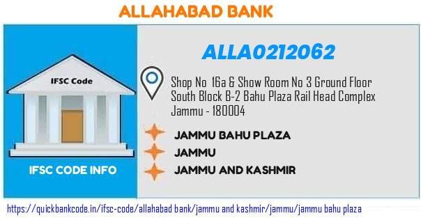 Allahabad Bank Jammu Bahu Plaza ALLA0212062 IFSC Code