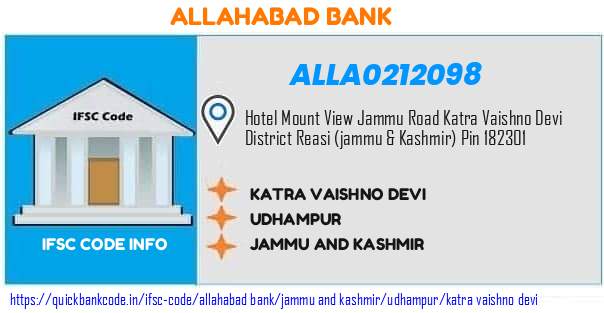 Allahabad Bank Katra Vaishno Devi ALLA0212098 IFSC Code