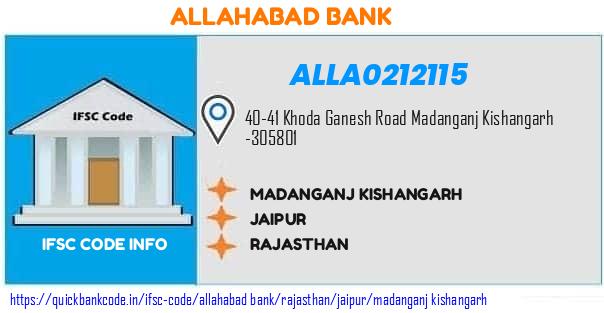 Allahabad Bank Madanganj Kishangarh ALLA0212115 IFSC Code
