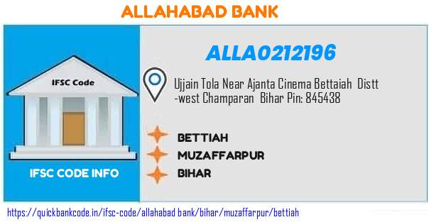 Allahabad Bank Bettiah ALLA0212196 IFSC Code