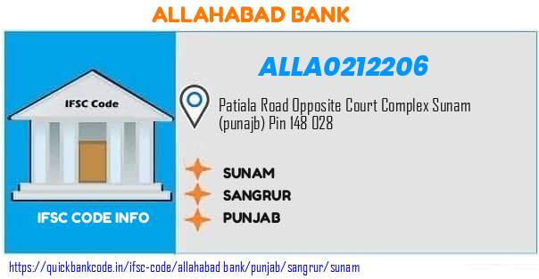 Allahabad Bank Sunam ALLA0212206 IFSC Code