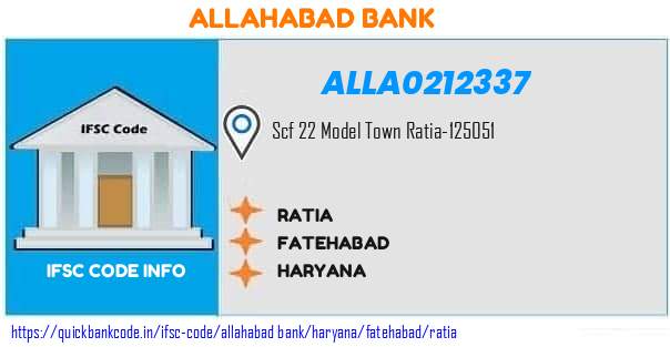 Allahabad Bank Ratia ALLA0212337 IFSC Code