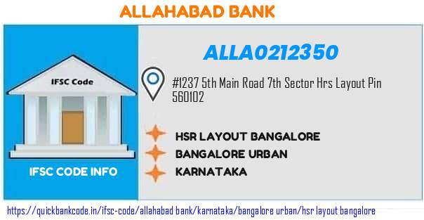 Allahabad Bank Hsr Layout Bangalore ALLA0212350 IFSC Code