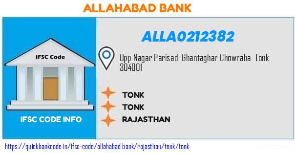 Allahabad Bank Tonk ALLA0212382 IFSC Code