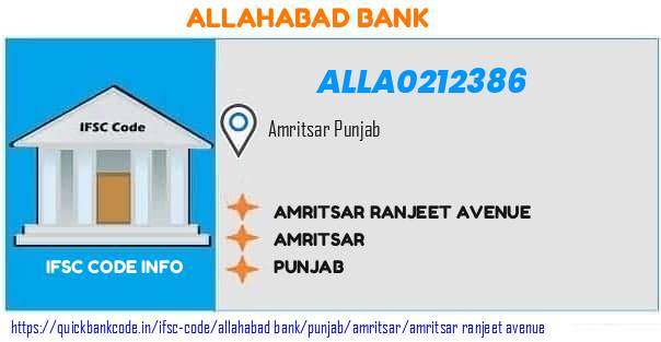 Allahabad Bank Amritsar Ranjeet Avenue ALLA0212386 IFSC Code