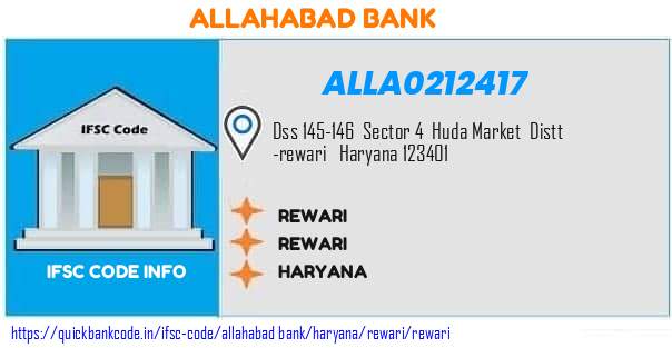 Allahabad Bank Rewari ALLA0212417 IFSC Code