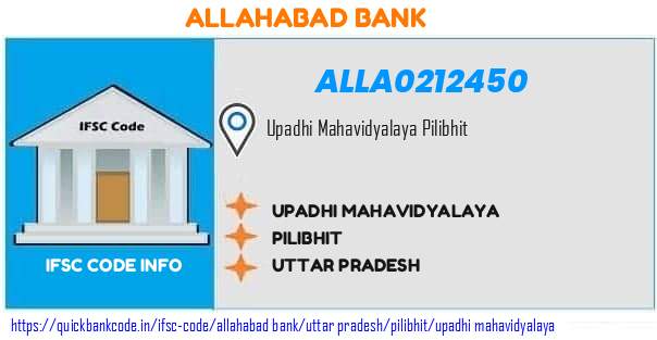 Allahabad Bank Upadhi Mahavidyalaya ALLA0212450 IFSC Code