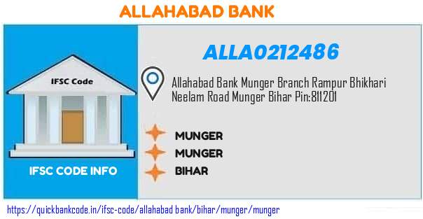 Allahabad Bank Munger ALLA0212486 IFSC Code