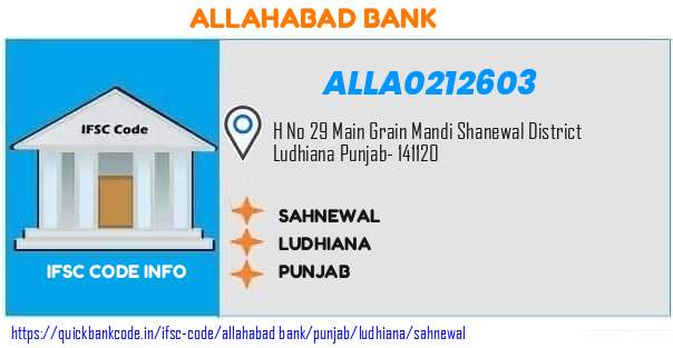 Allahabad Bank Sahnewal ALLA0212603 IFSC Code
