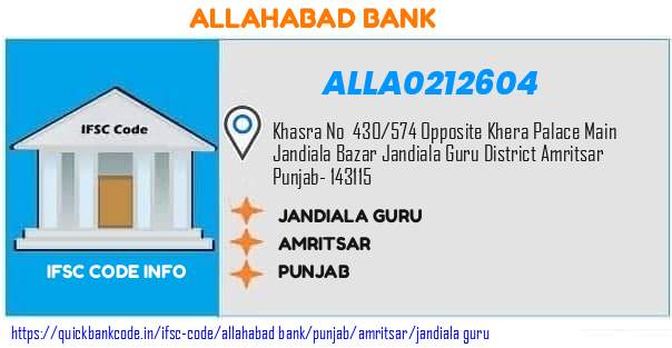 Allahabad Bank Jandiala Guru ALLA0212604 IFSC Code