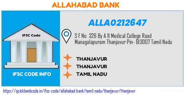 Allahabad Bank Thanjavur ALLA0212647 IFSC Code