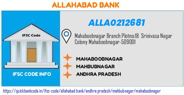 Allahabad Bank Mahaboobnagar ALLA0212681 IFSC Code