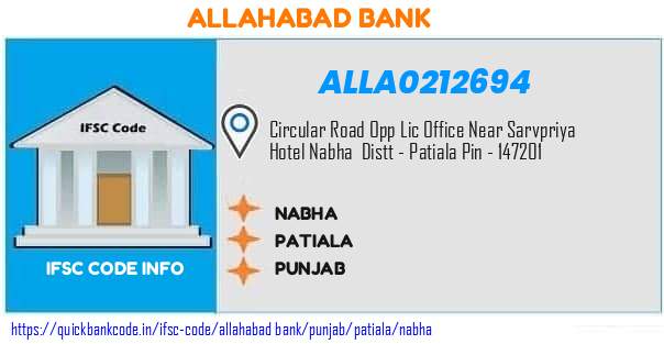 Allahabad Bank Nabha ALLA0212694 IFSC Code