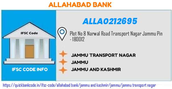 Allahabad Bank Jammu Transport Nagar ALLA0212695 IFSC Code