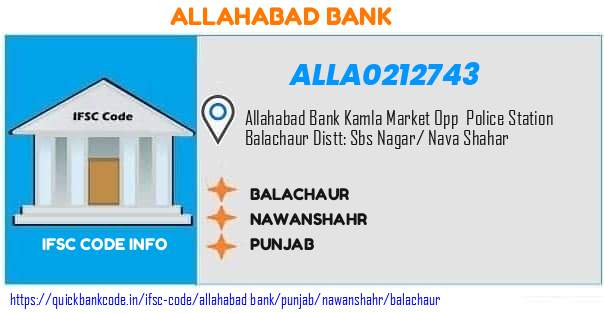 Allahabad Bank Balachaur ALLA0212743 IFSC Code