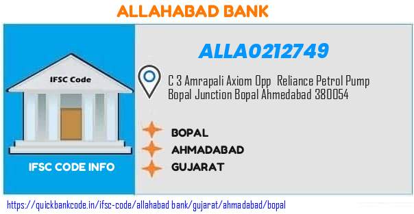 Allahabad Bank Bopal ALLA0212749 IFSC Code