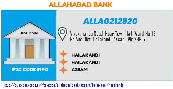 Allahabad Bank Hailakandi ALLA0212920 IFSC Code