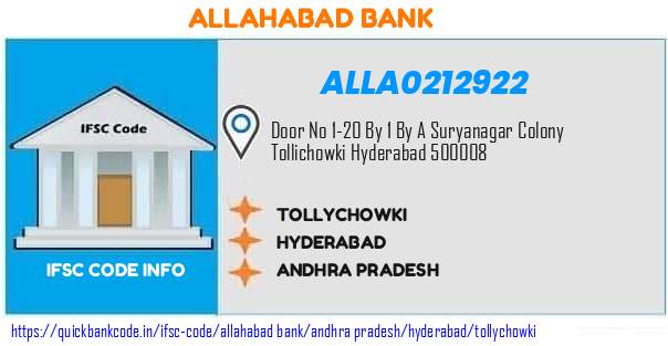 Allahabad Bank Tollychowki ALLA0212922 IFSC Code