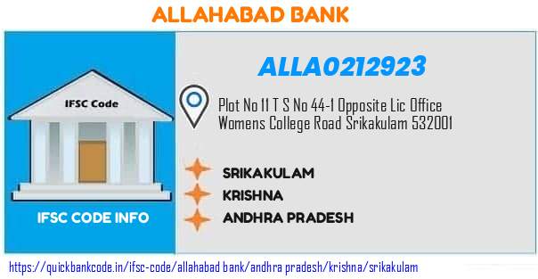 Allahabad Bank Srikakulam ALLA0212923 IFSC Code