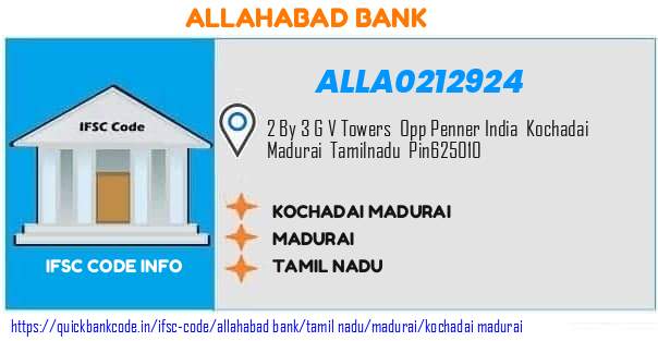 Allahabad Bank Kochadai Madurai ALLA0212924 IFSC Code