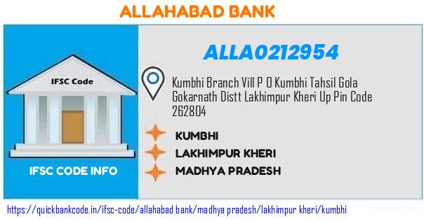 Allahabad Bank Kumbhi ALLA0212954 IFSC Code