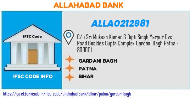 Allahabad Bank Gardani Bagh ALLA0212981 IFSC Code