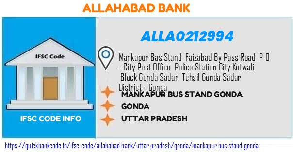 Allahabad Bank Mankapur Bus Stand Gonda ALLA0212994 IFSC Code