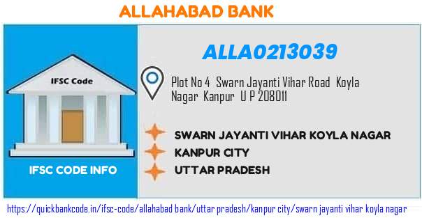 Allahabad Bank Swarn Jayanti Vihar Koyla Nagar ALLA0213039 IFSC Code