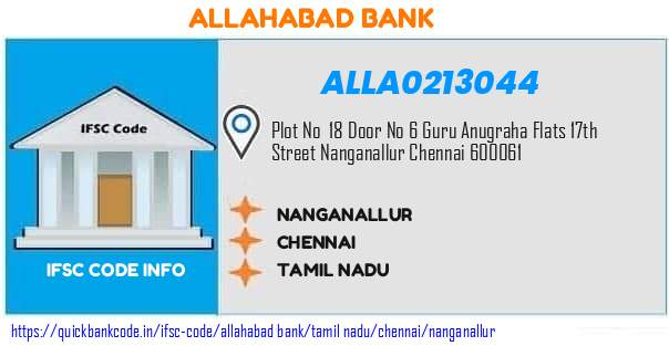Allahabad Bank Nanganallur ALLA0213044 IFSC Code