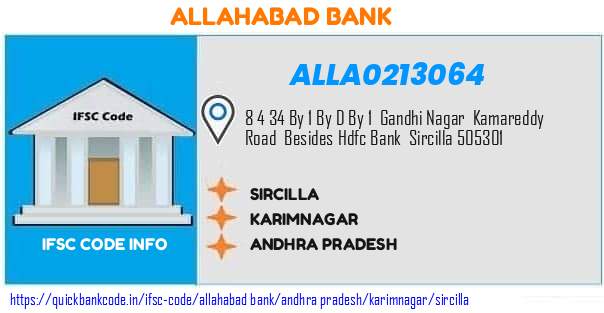 Allahabad Bank Sircilla ALLA0213064 IFSC Code