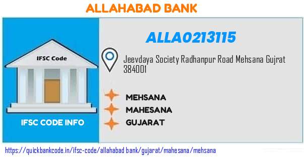 Allahabad Bank Mehsana ALLA0213115 IFSC Code